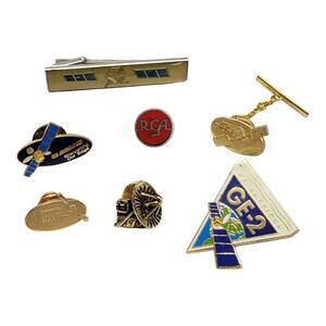Vintage RCA GE Americom Satcom Satellite Lapel Pin Tie Clip Lot Space Comm